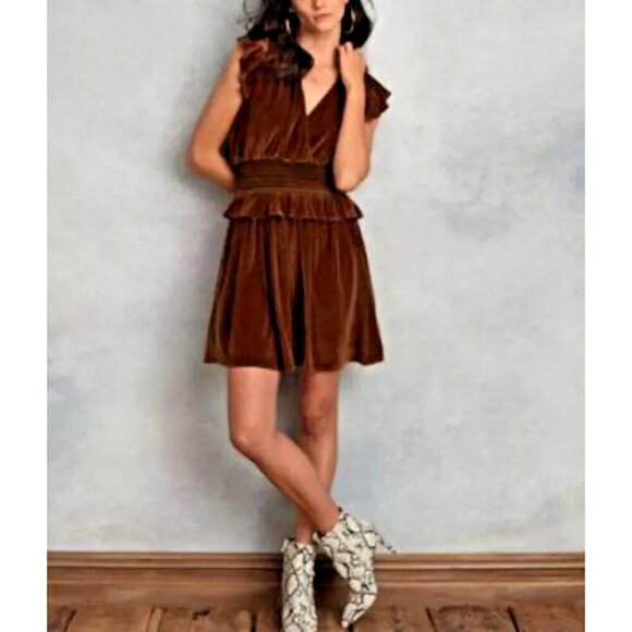 Happy X Nature by Kate Hudson Merrie Sleeveless Brown Velvet Dress Size M NWT - Picture 1 of 10